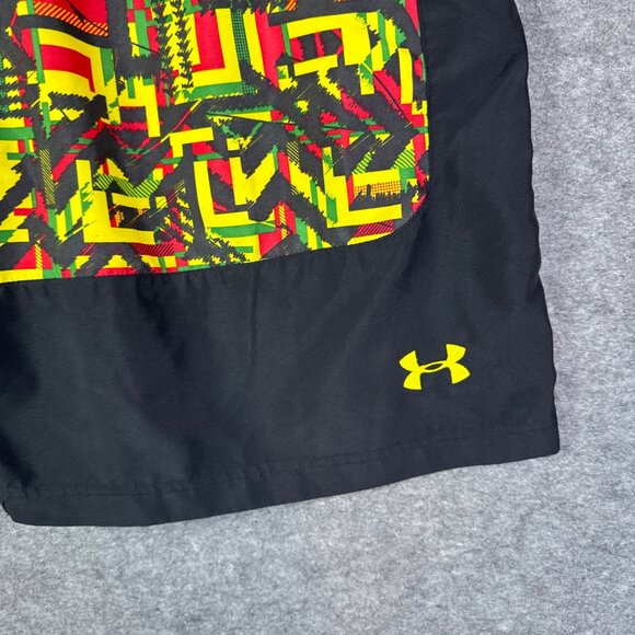 Under Armour Shorts Mens Large Black Yellow Red Rasta Jamaican Loose  Soccer - Picture 2 of 10